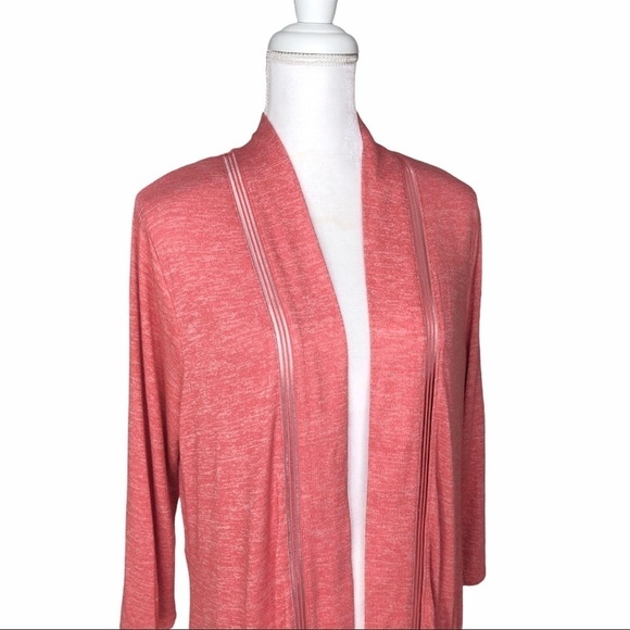 Halston long drape open cardigan sweater pink red medium short sleeves boho - Picture 14 of 16